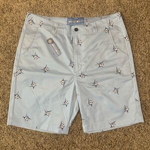 NWT White Water Gear Shorts Mens 32 7" Inseam Blue Swordfish All Over Print